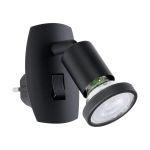 Eglo Applique Murale Parrini Lamp avec Prise Noir 4.5W 345lm - 830 Blanc Chaud | IP20 - Incl. 1x GU10